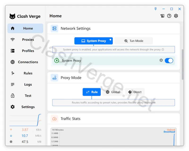 Network Settings on Clash Verge Rev Homepage