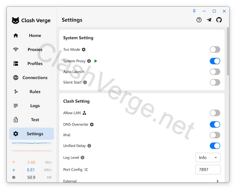 Settings Interface in Clash Verge Rev