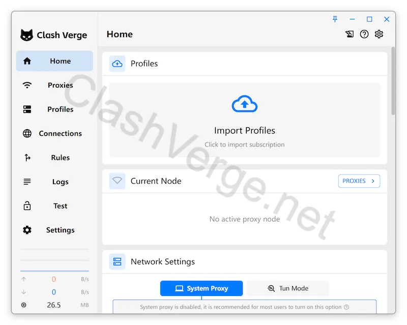 Clash Verge Rev Startup Page