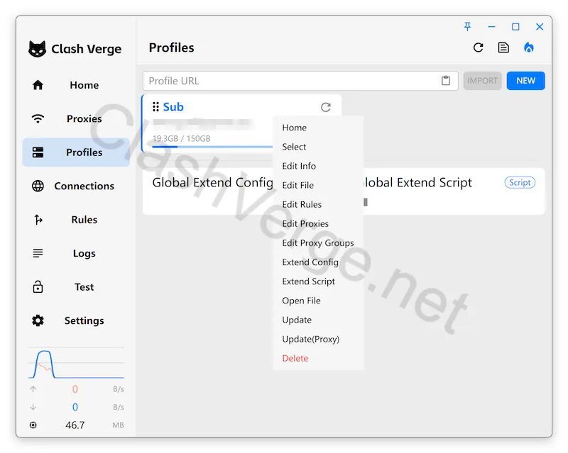 Subscription Menu in Clash Verge Rev